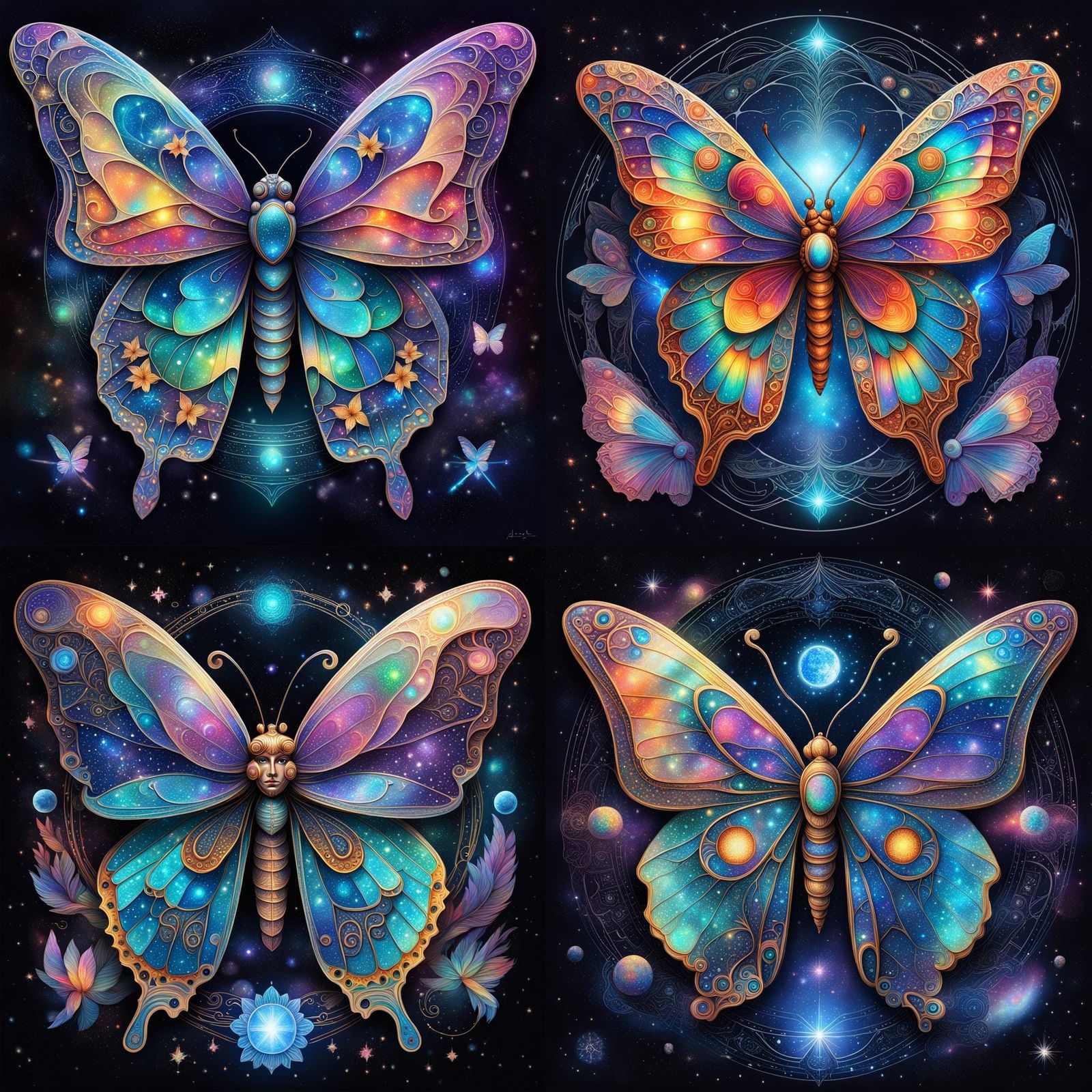 Astral Angel Butterfly Illustration in Holographic Style