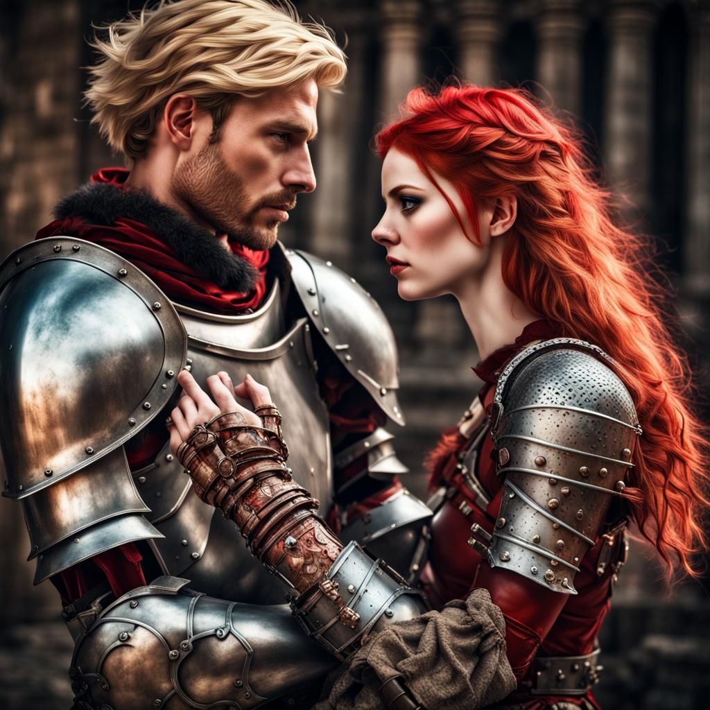 Knight and Punk Girl: Hyperrealistic Hand-Holding