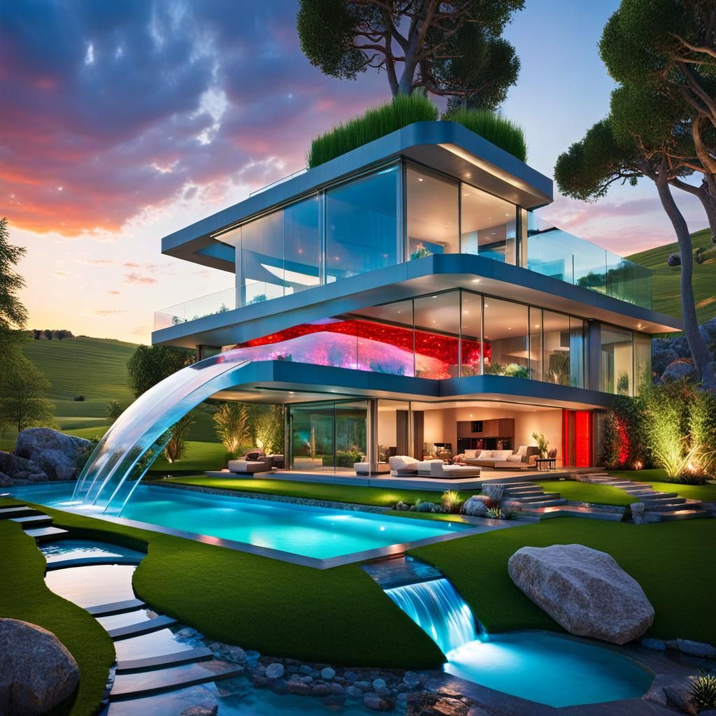 Futuristic Eco-Friendly Dream House at Sunset