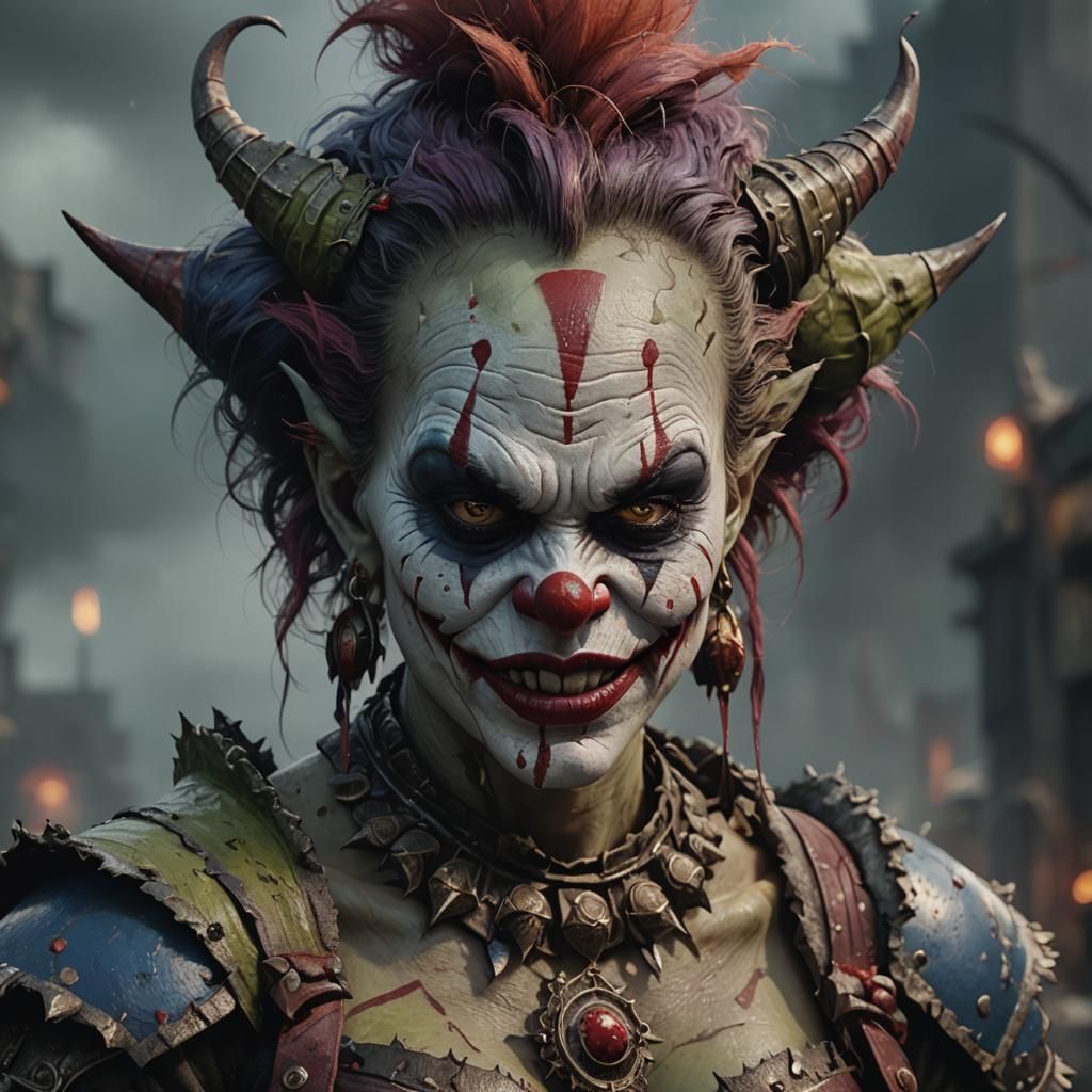 Orc Woman as Evil Clown Portrait