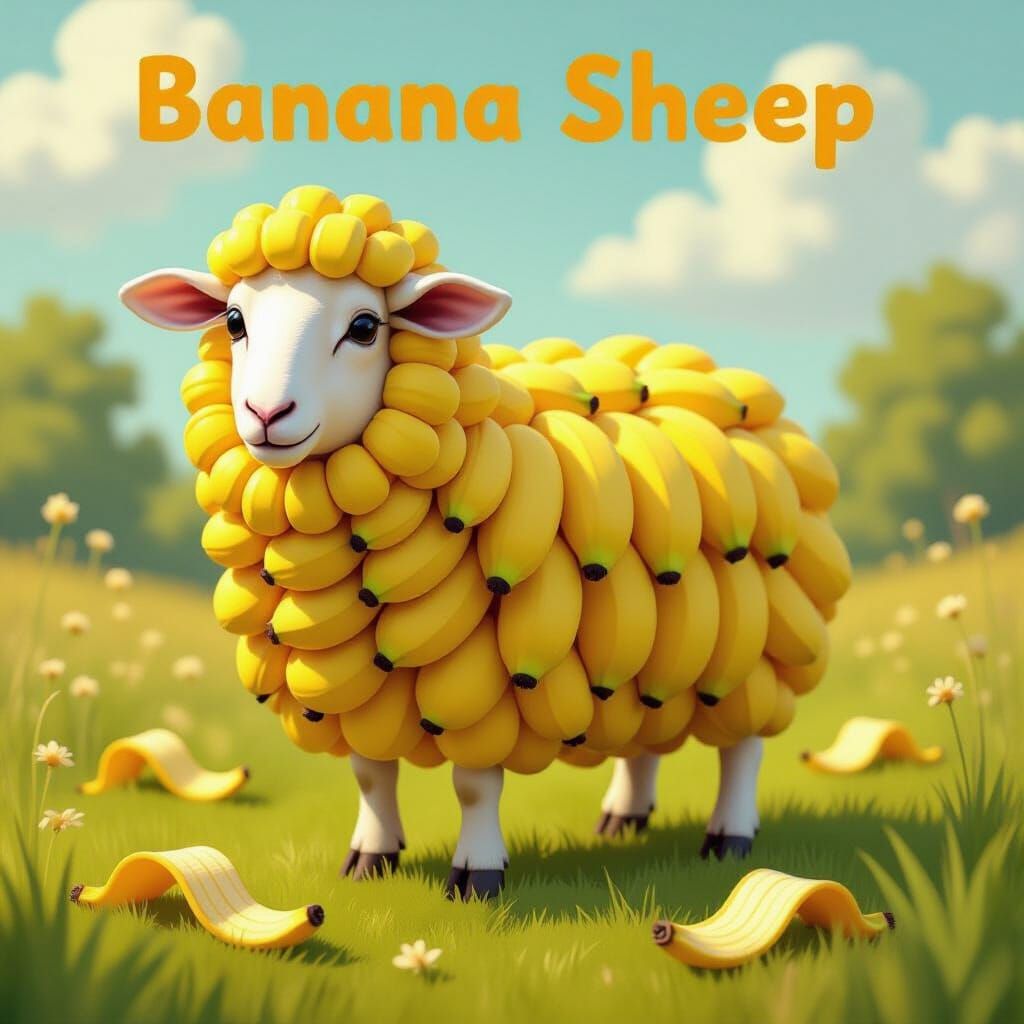 Whimsical Banana Sheep in Surreal Meadow