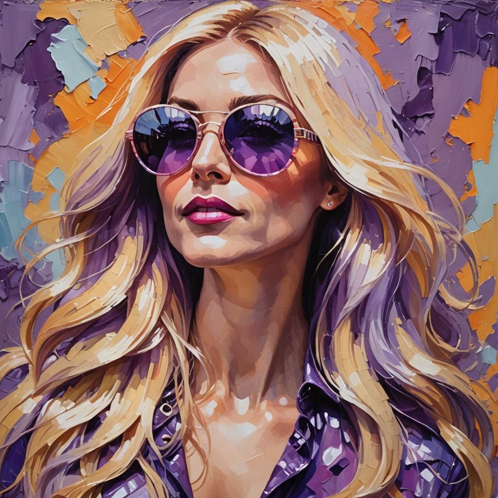 1970s Woman with Mirror Sunglasses as Impasto Painting