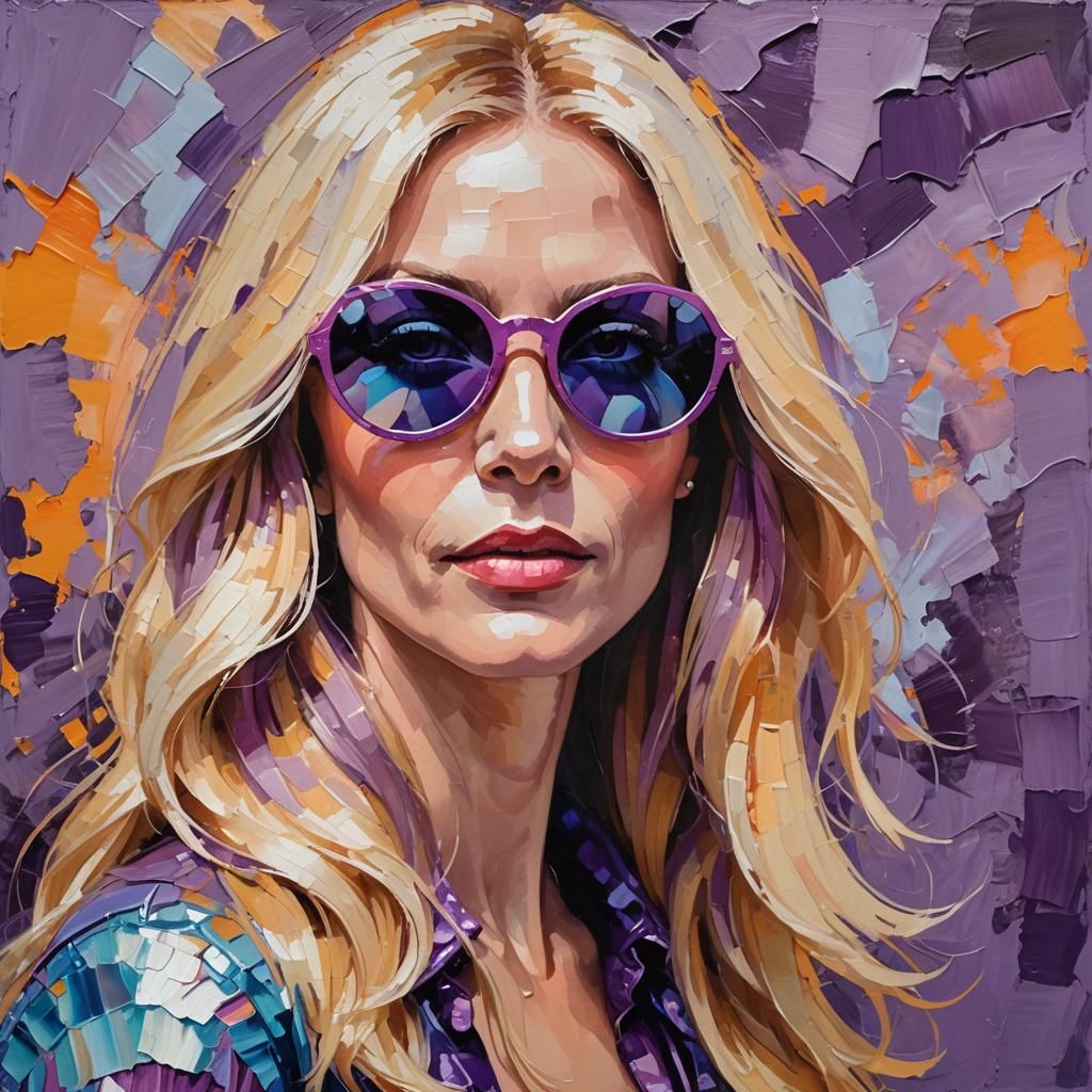 1970s Woman with Mirror Sunglasses: Impasto Painting