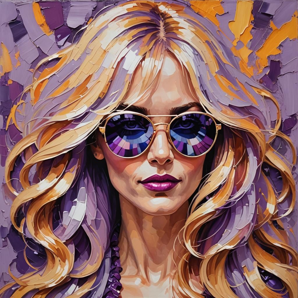 1970s Woman in Impasto Painting with Zoom Burst