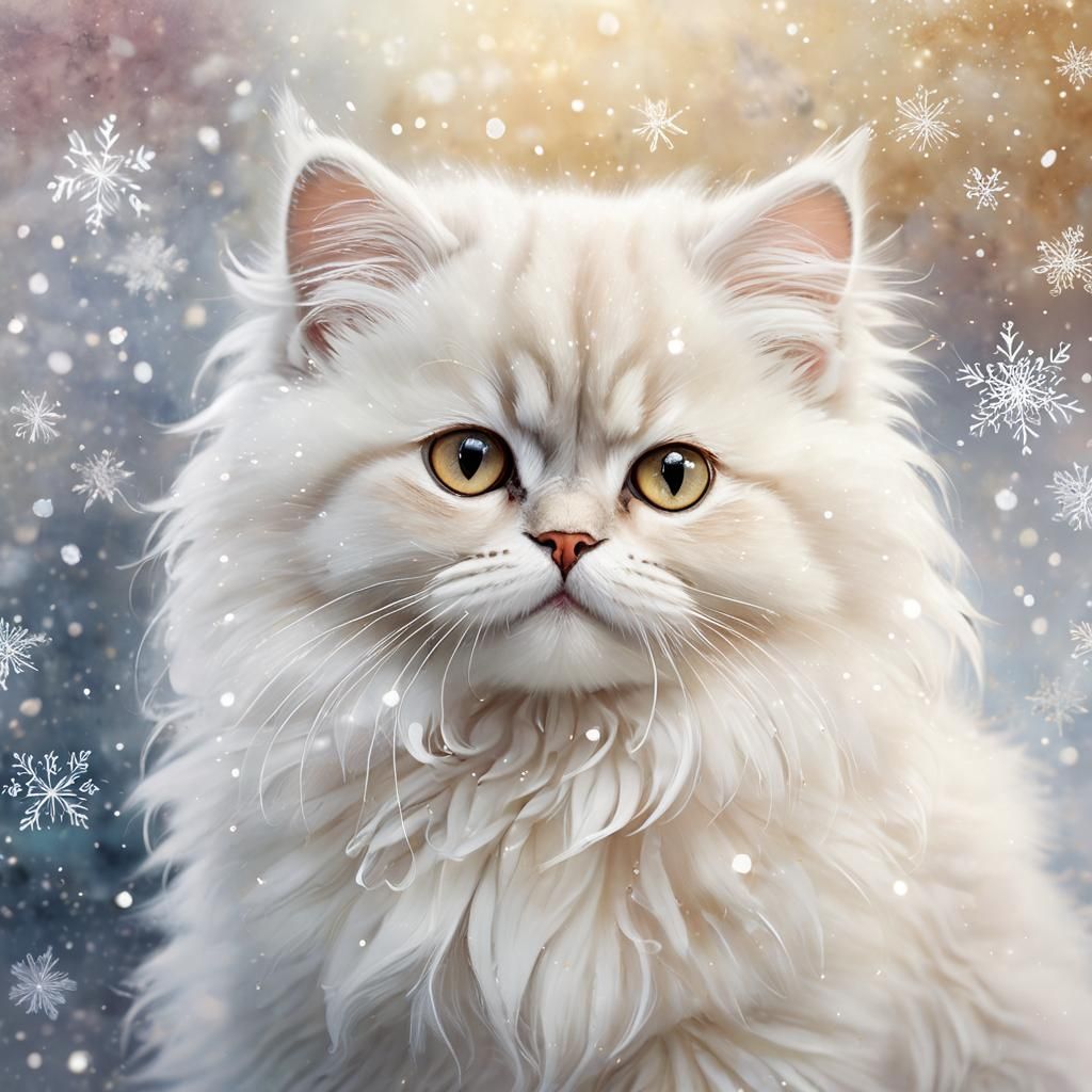 Cute Persian Kitten in Soft Focus Watercolor