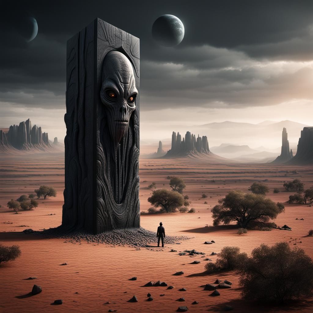 Hyperrealistic Alien Encounter with Monolith