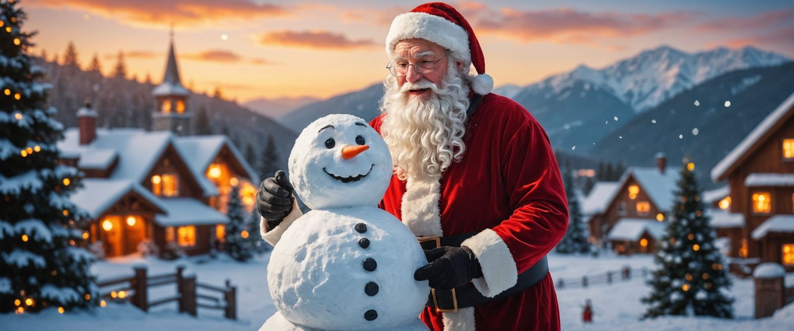 Santa Claus Making a Snowman, Hyperrealistic Photo