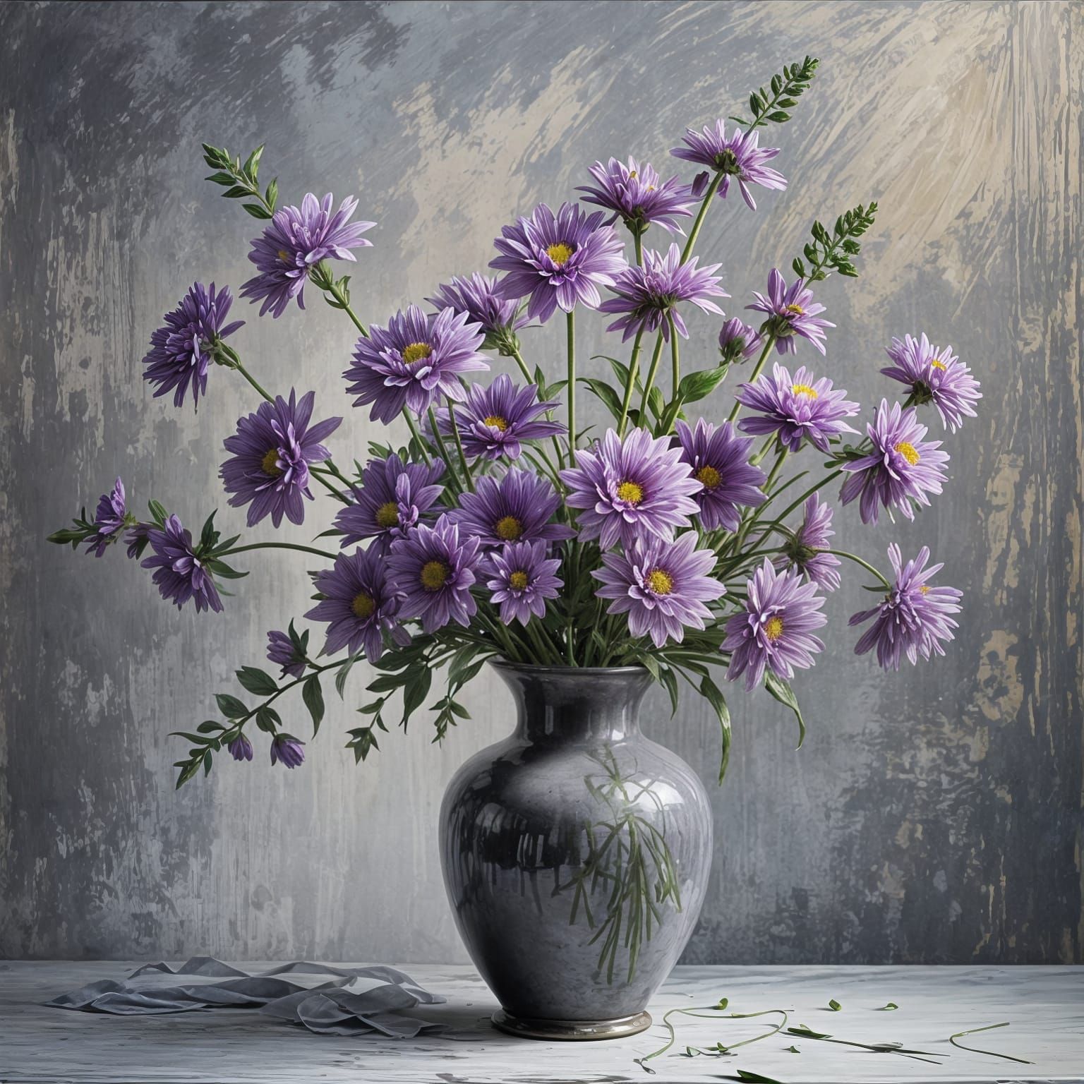 Vibrant Purple Blooms in a Geometric Vase