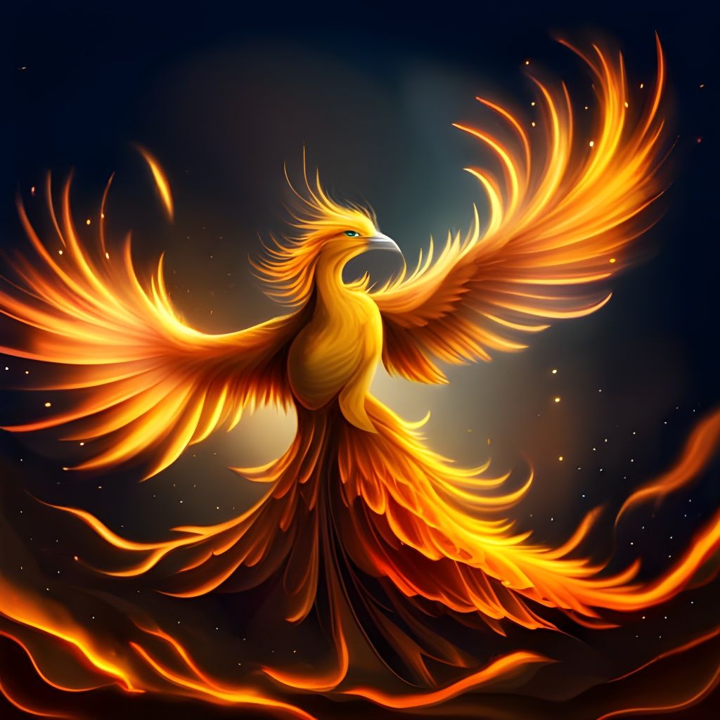Fiery Golden Phoenix with Spread Wings