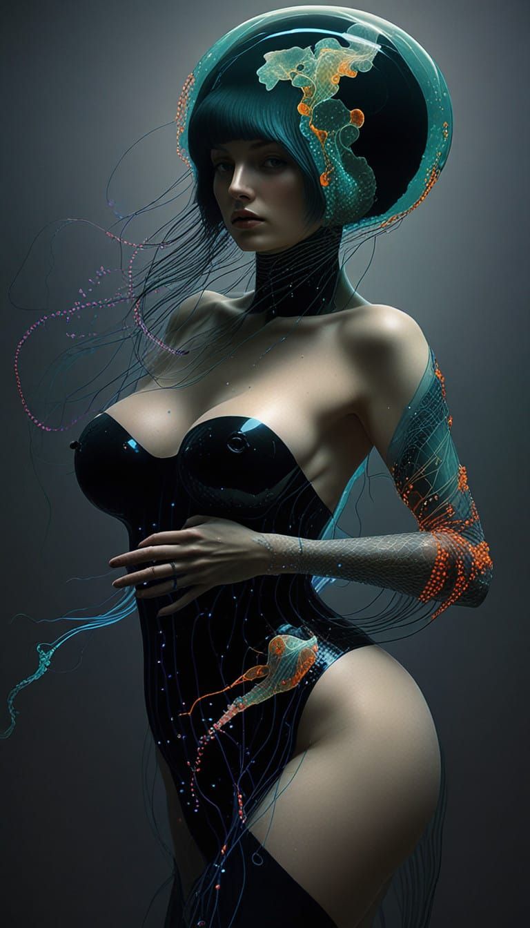 Glowing Geometric Woman in Neon Vibrant Autochrome