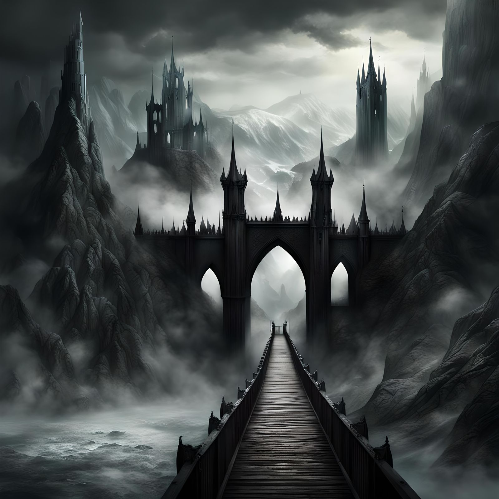 Minas Morgul Entrance: Gothic Tower in Mist