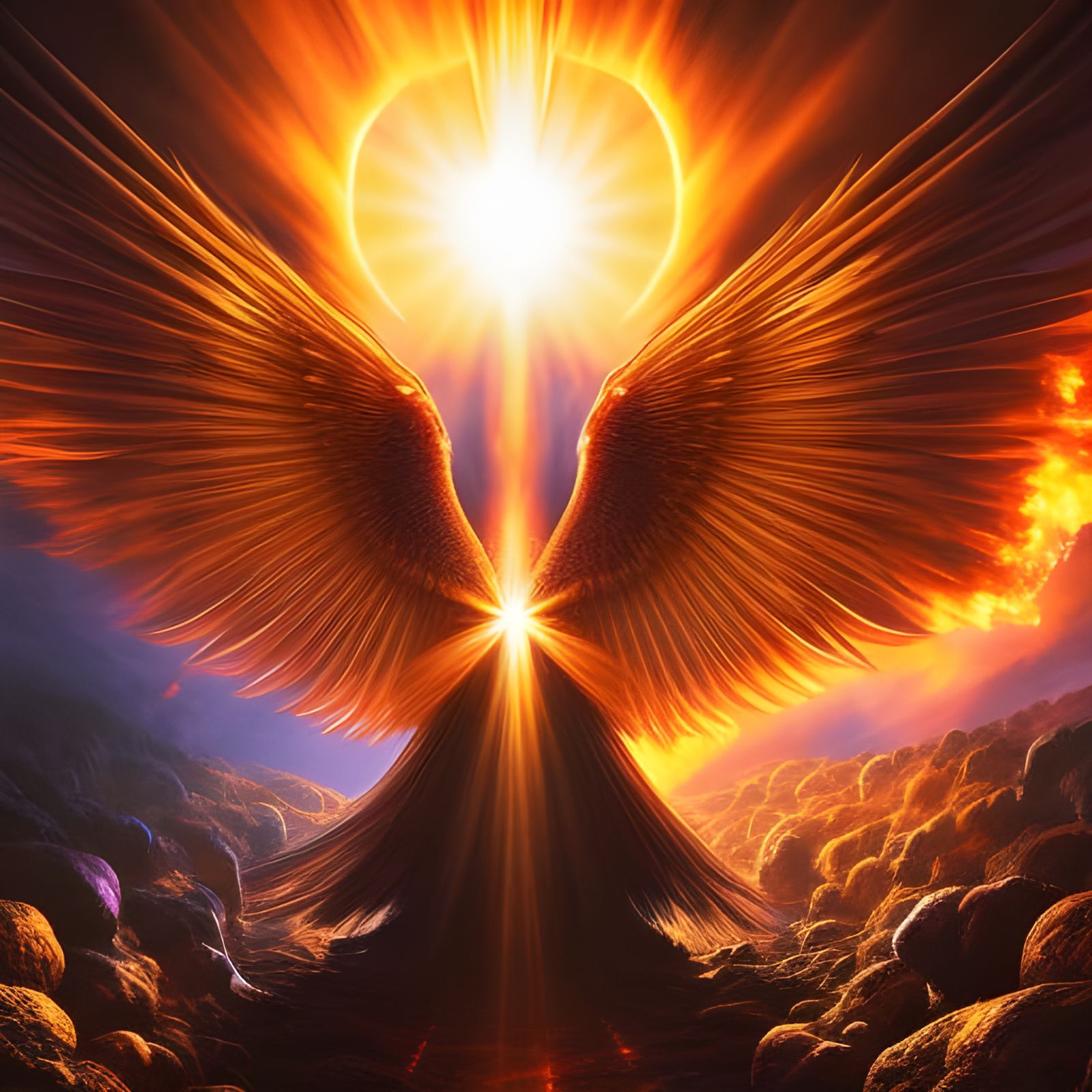 Flaming Gothic Devil Portrait with Sunbeams