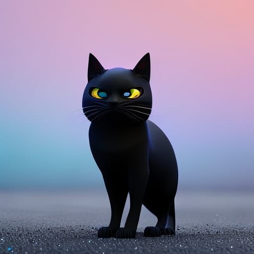 Charming Black Cat in 3D Animated Style
