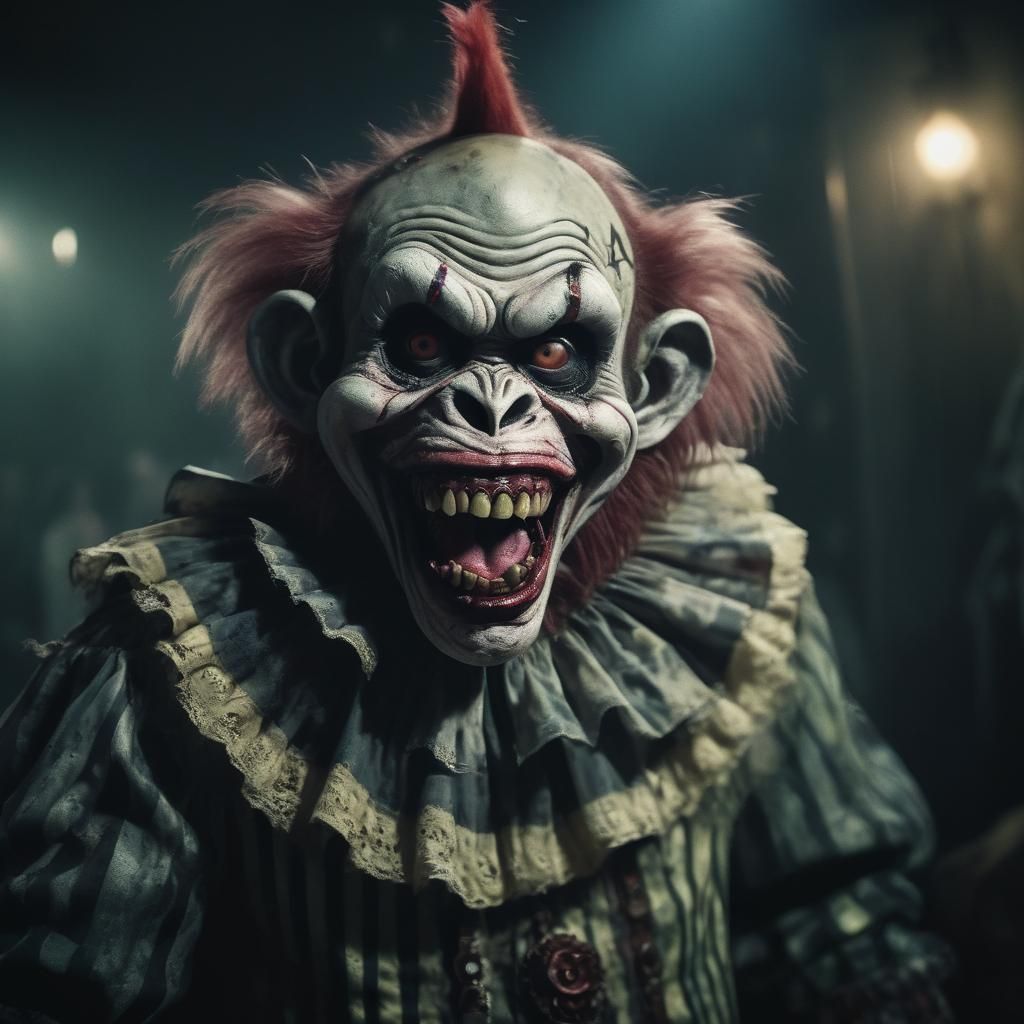 Gothic Zombie Monkey Clown in Grinning Maniacally