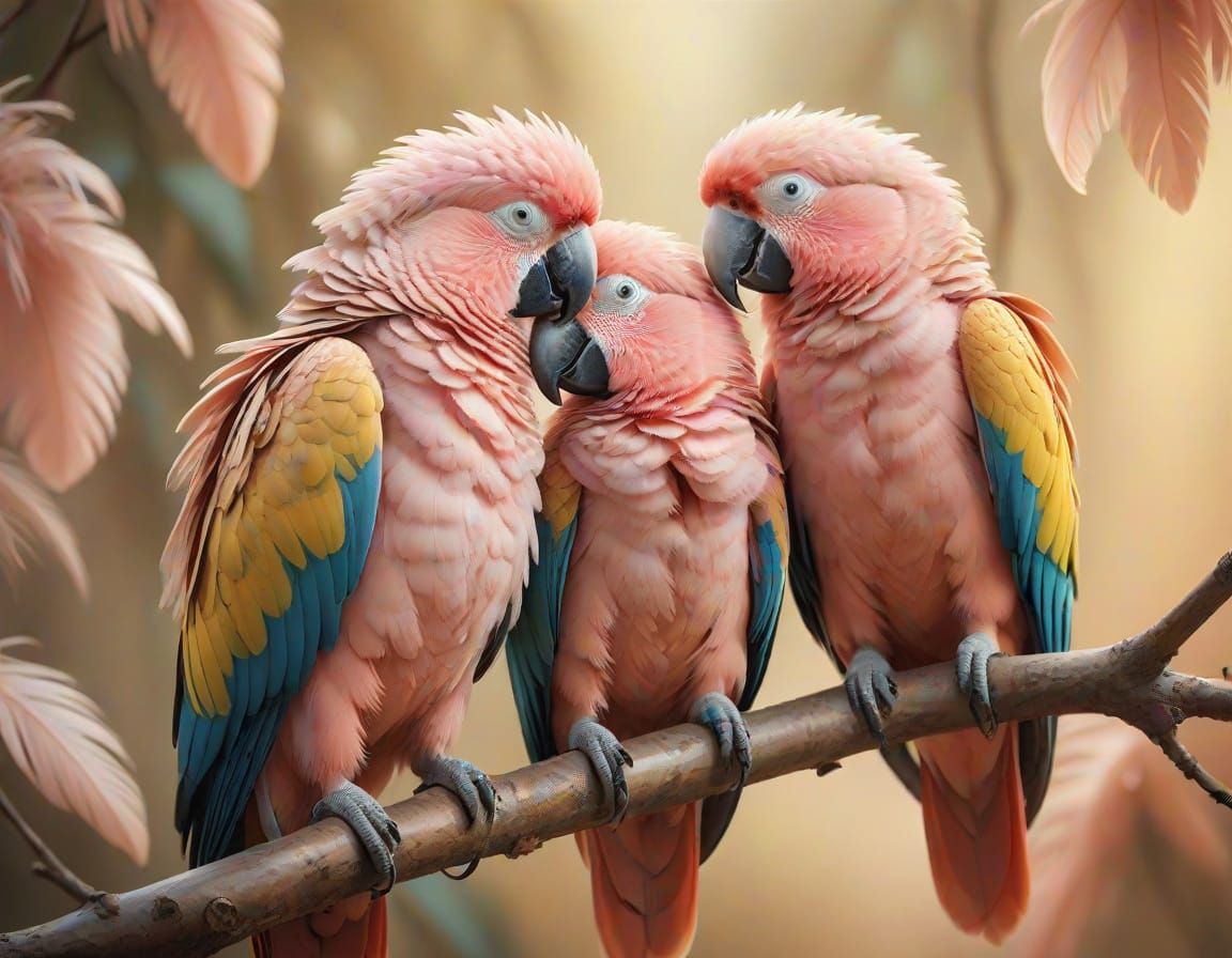 Pink Parrots in a Romantic Digital Painting