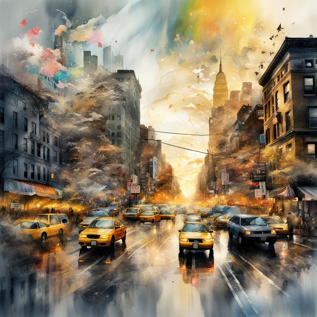 Stormy New York Cityscape in Watercolour Style