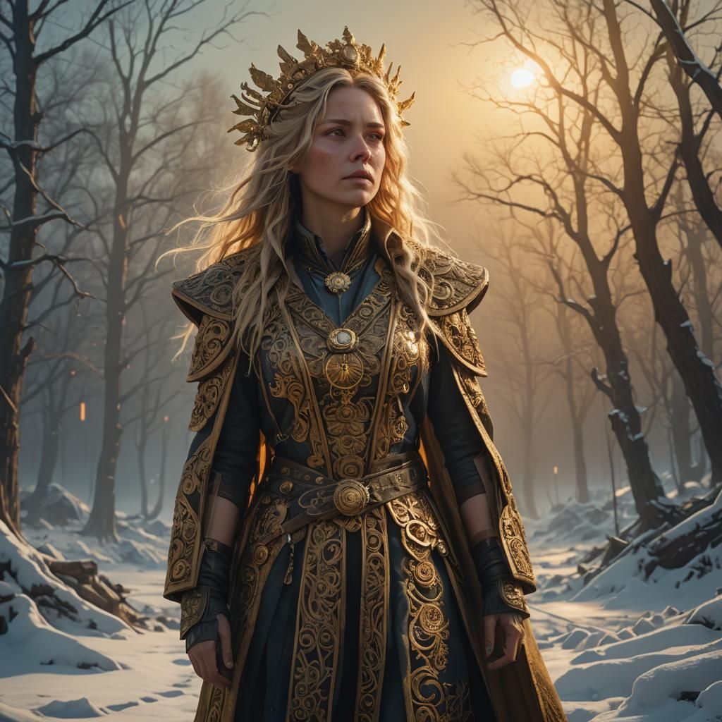 Heroic Woman in Ornate Dress: Cinematic Digital Art