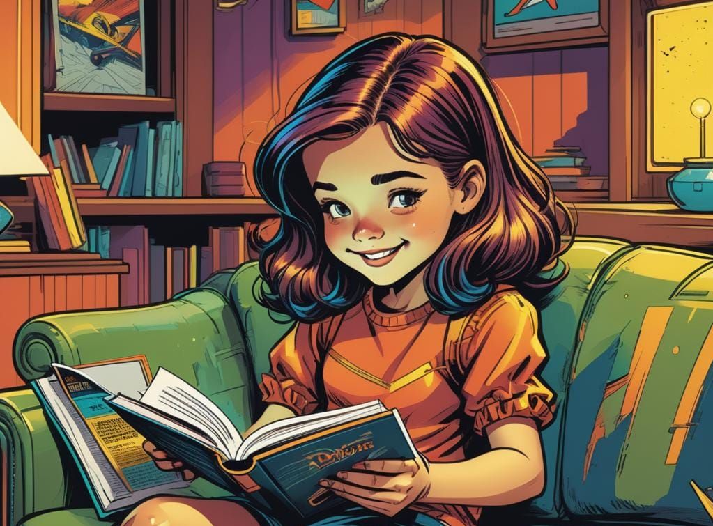 Girl Reading: Retro Comic Book Illustration