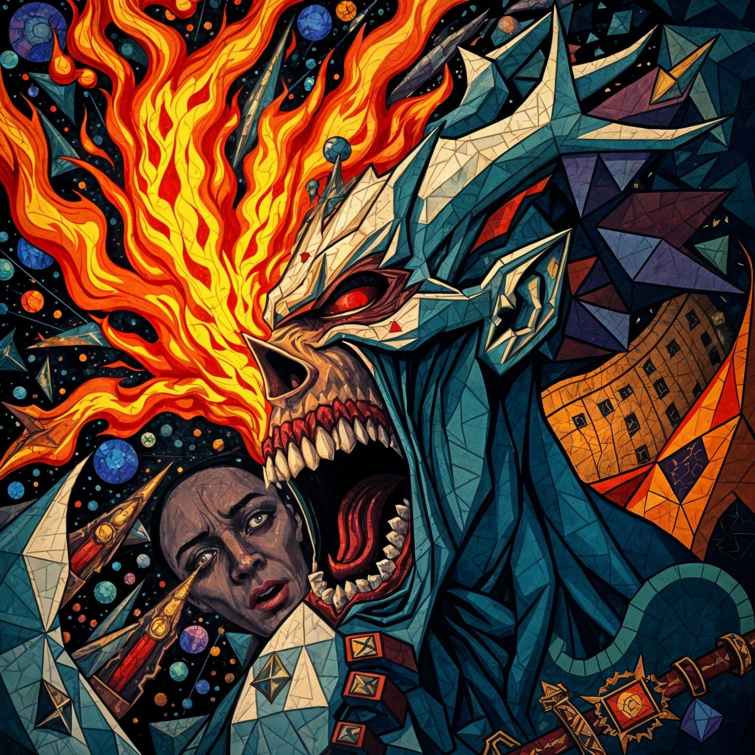 Angry Banshee in Vibrant Cosmati Mosaic