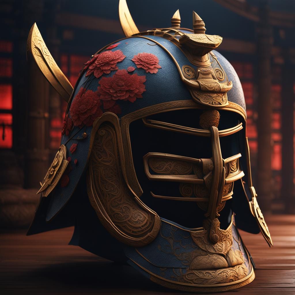 Detailed Matte Painting of Samurai Helmet