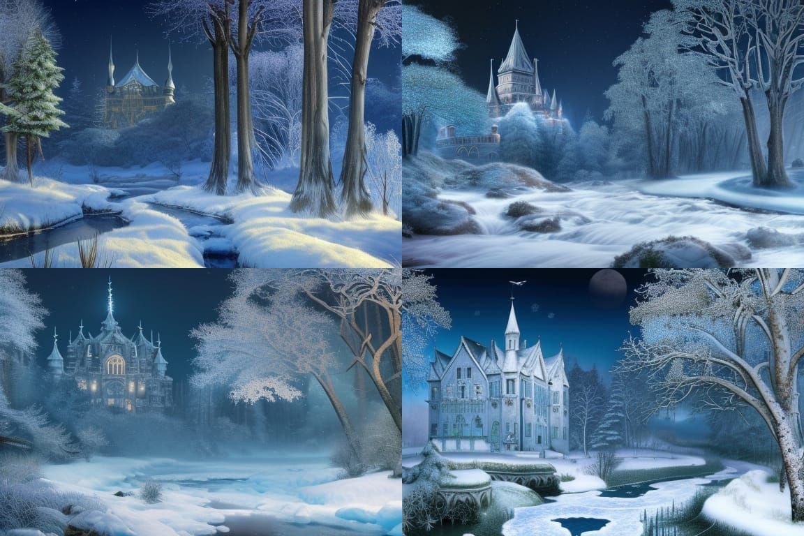 Epic Winterscape Fortress in Moonlight
