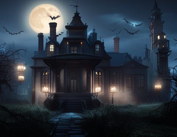 Cthulhu Over Haunted Mansion in Cinematic 3D Rendering