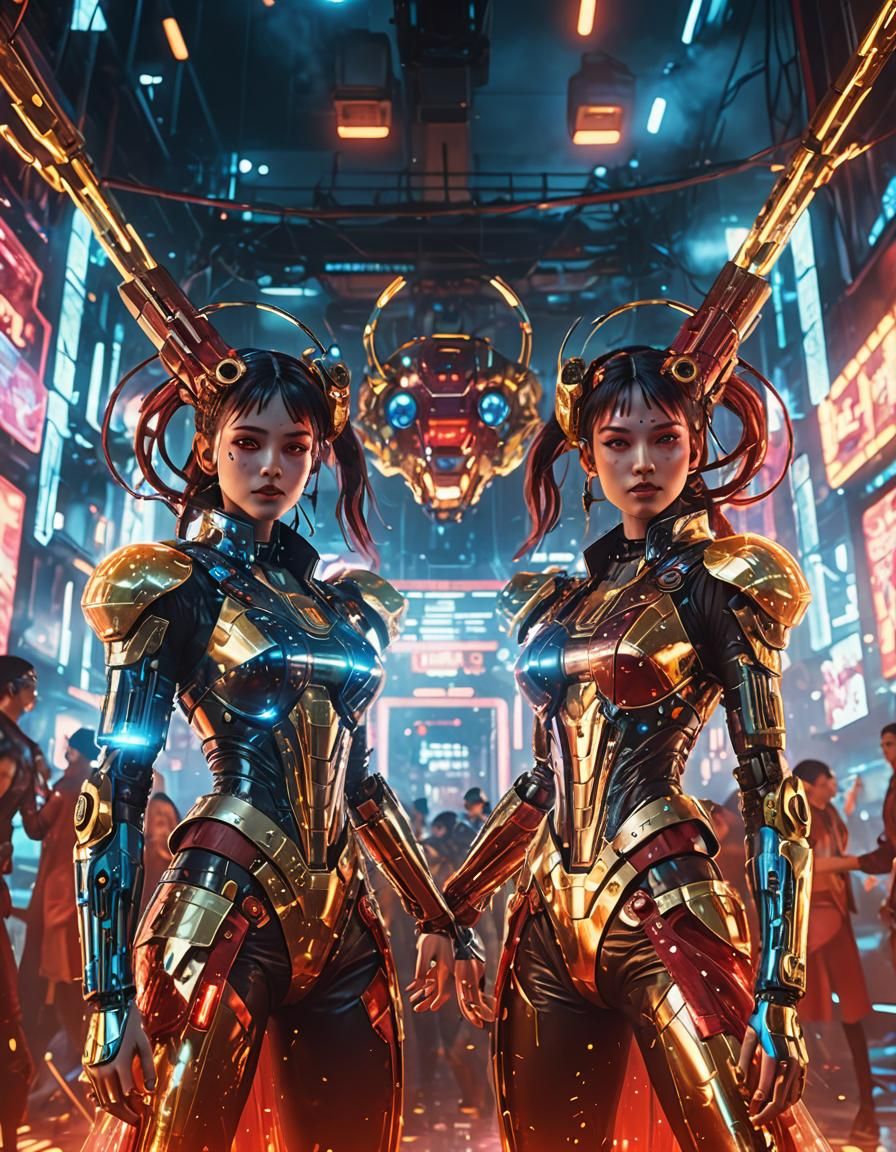 Cyberpunk Goddesses Dance Under Neon Lights