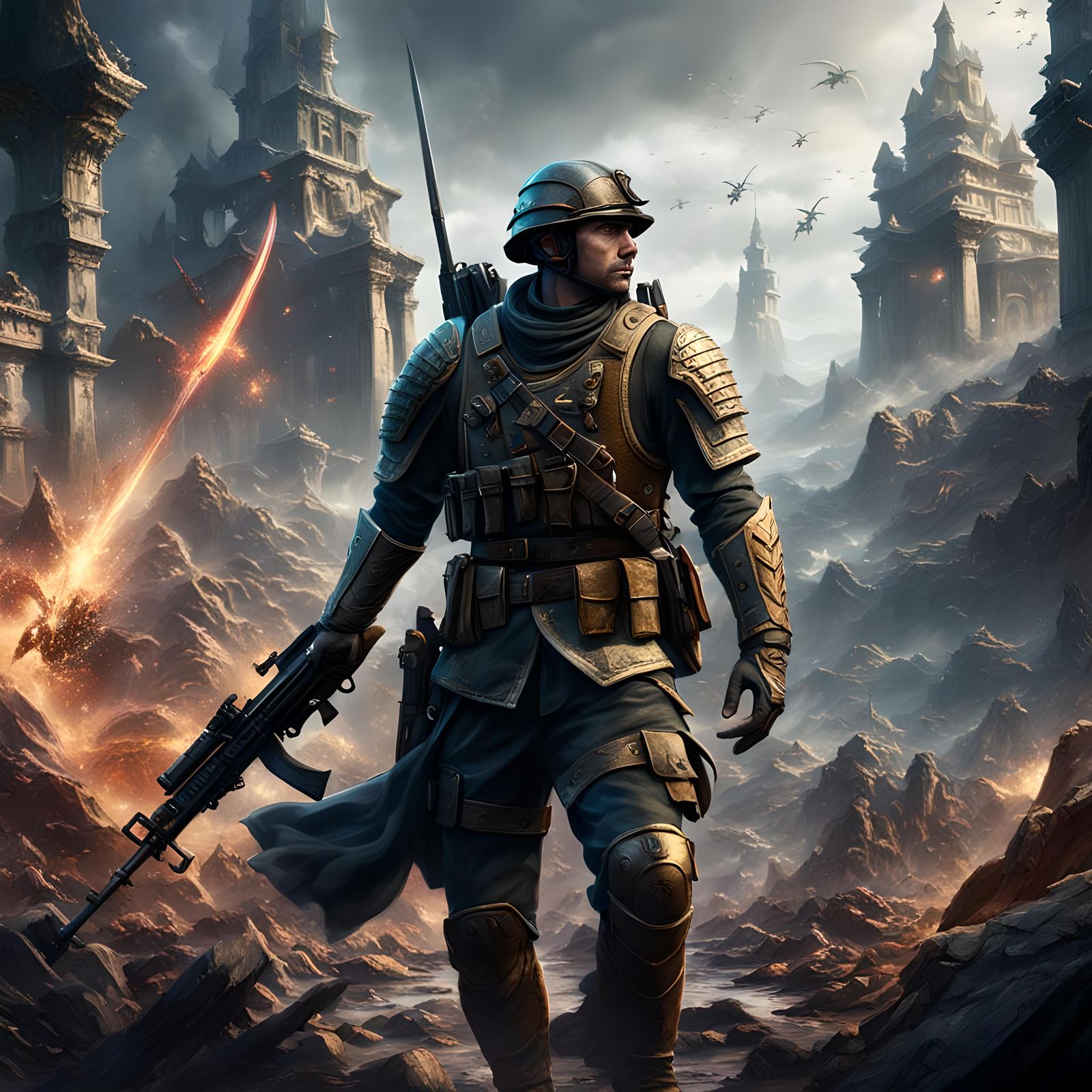 Young Soldier in Battle: Detailed Fantasy Concept Art