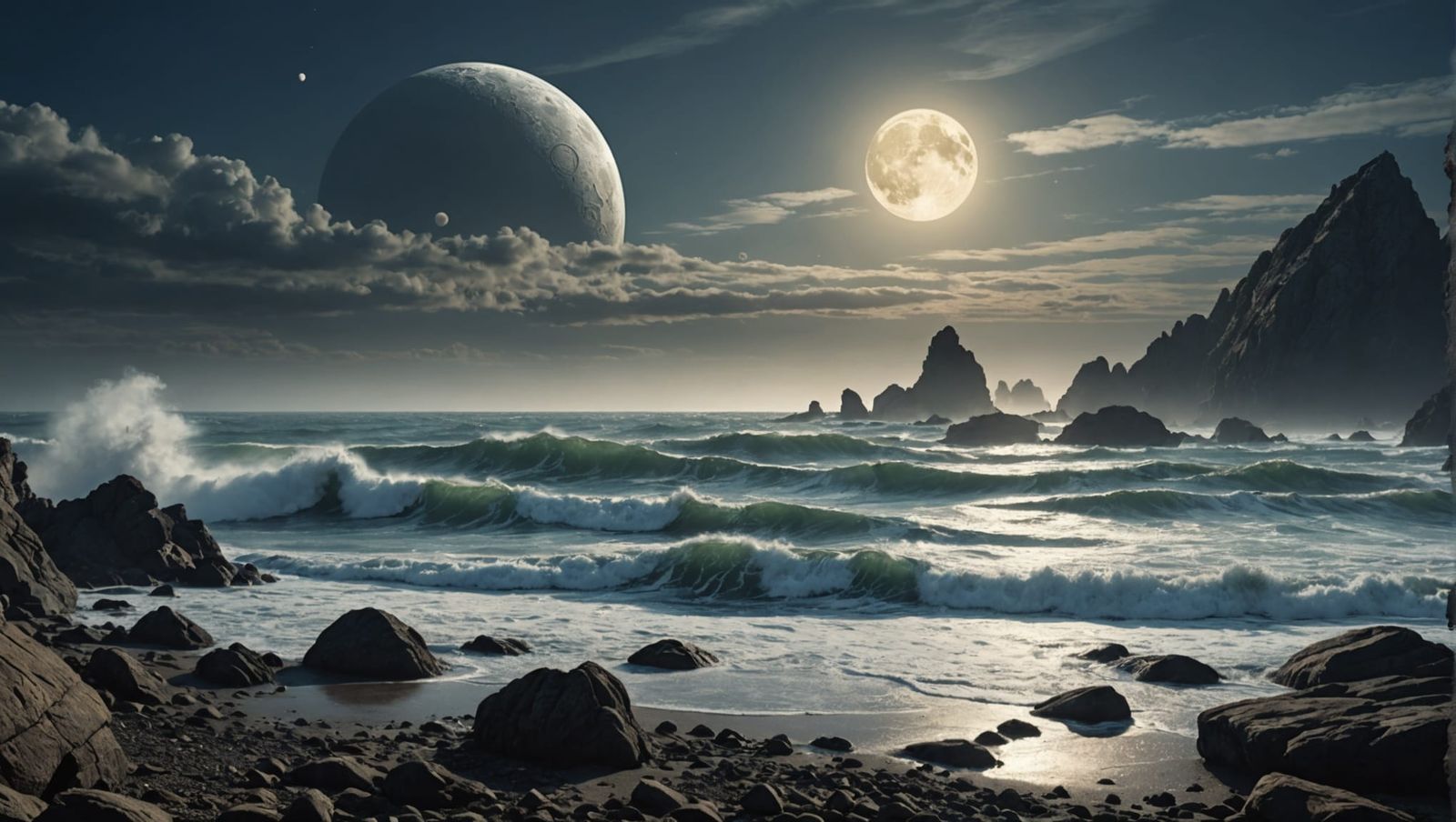 Photorealistic Alien Seascape with Sulfur Fog