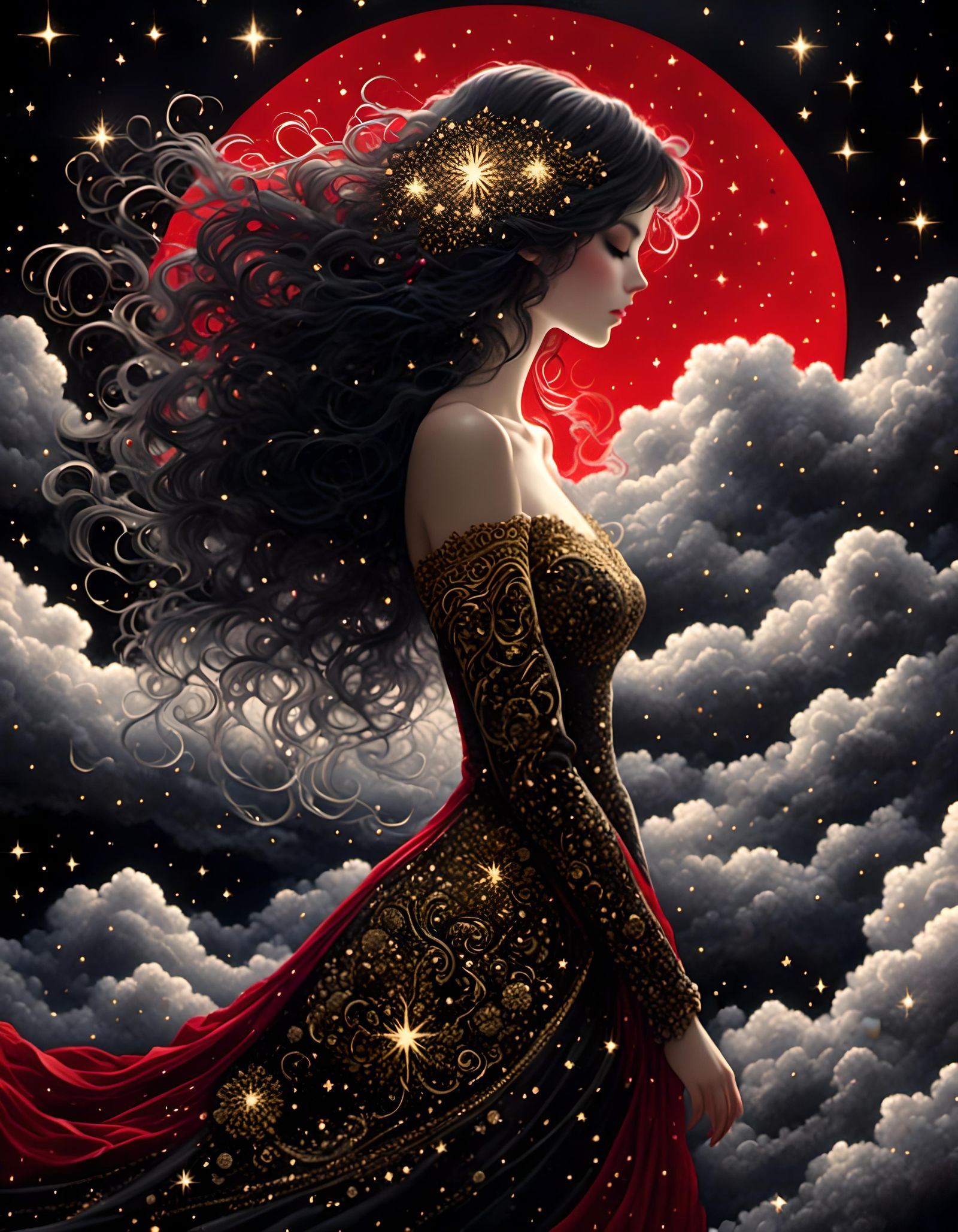 Starry Storm with Filigree and Art Deco Elements