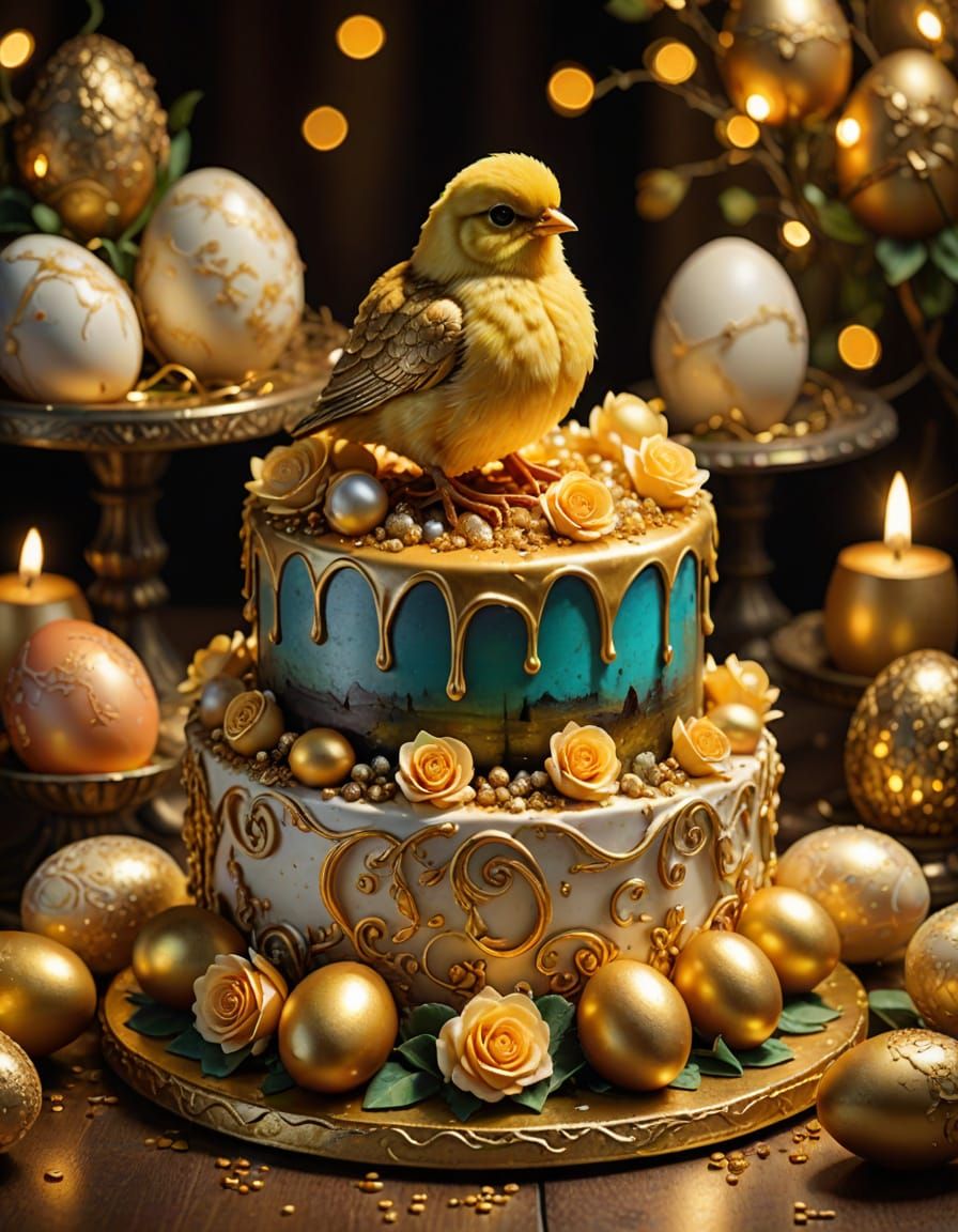 Magical Easter Cake in Whimsical Fantasy Style