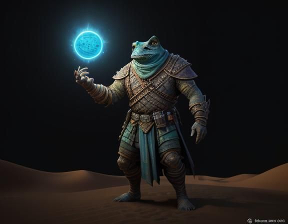 Bullywug Spellcaster in Desert, 3D Game Art