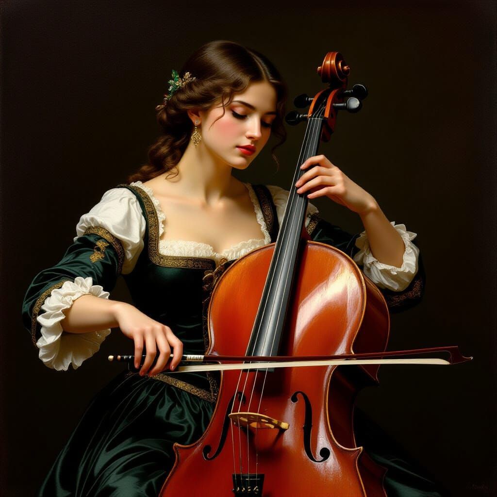 Renaissance Woman Plays Cello with Sword
