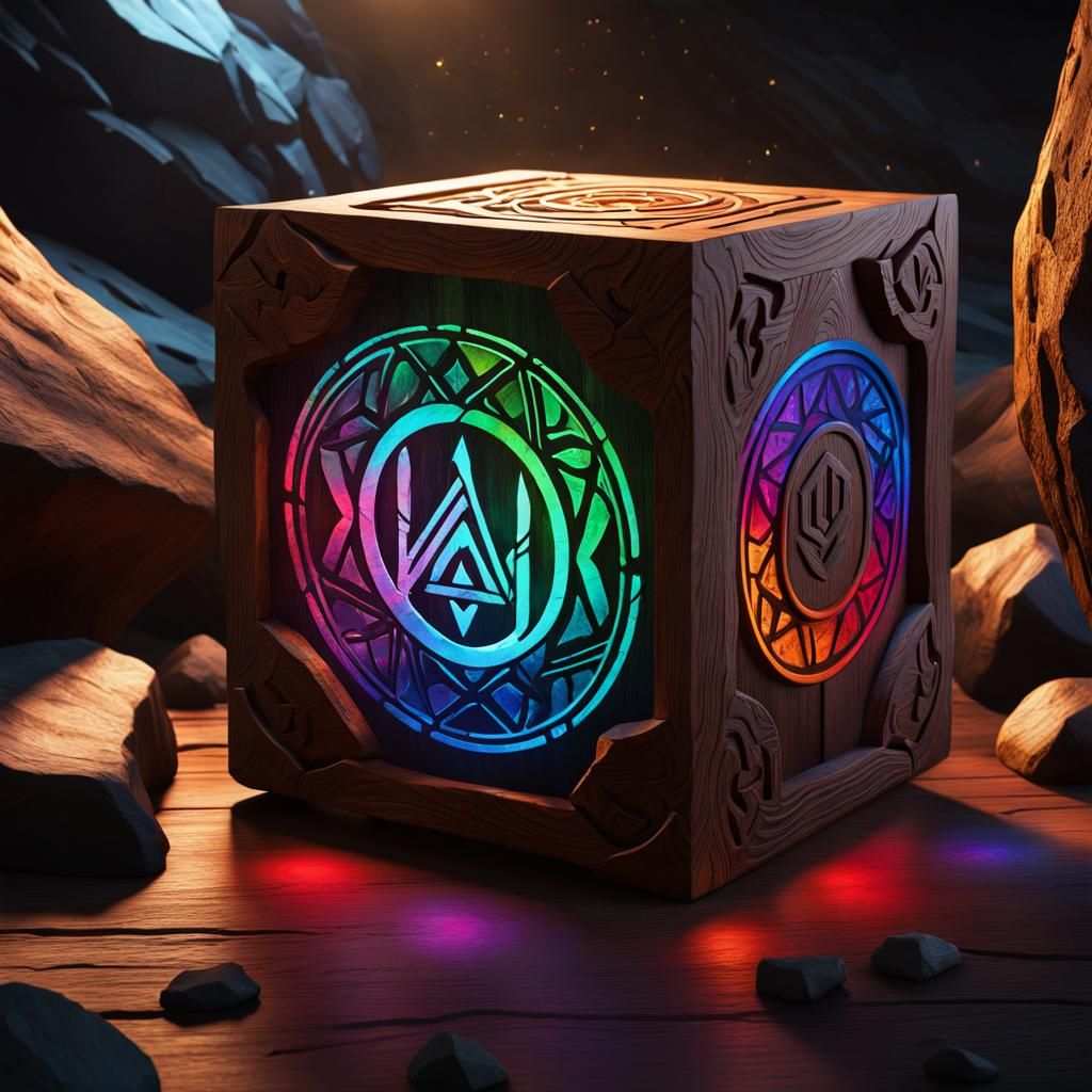 Epic Magic Runes in Fantasy Cave, Watercolor Art