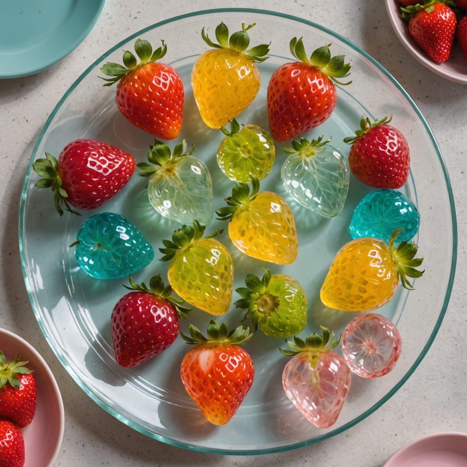 Pastel Glass Strawberries on Breakfast Plate