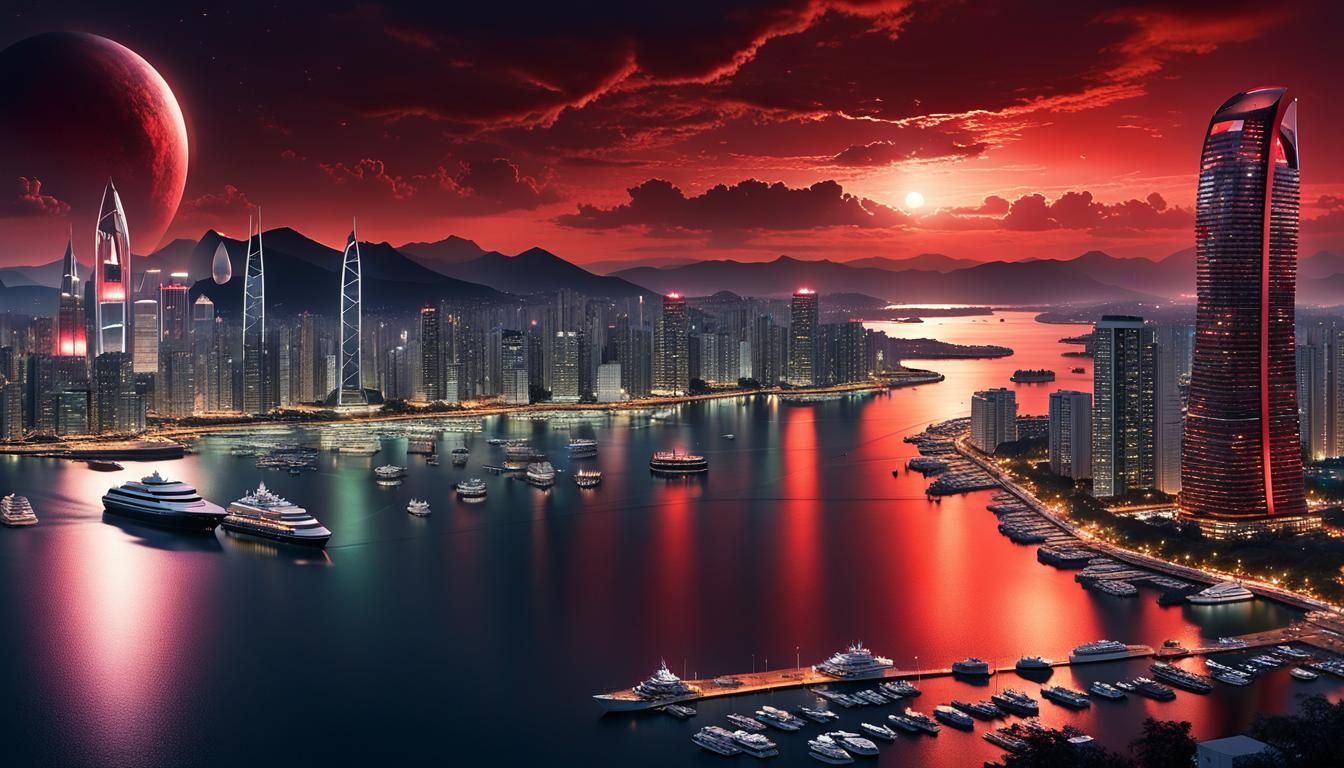 Alien City Skyline at Night: A Cubist Travel Photo