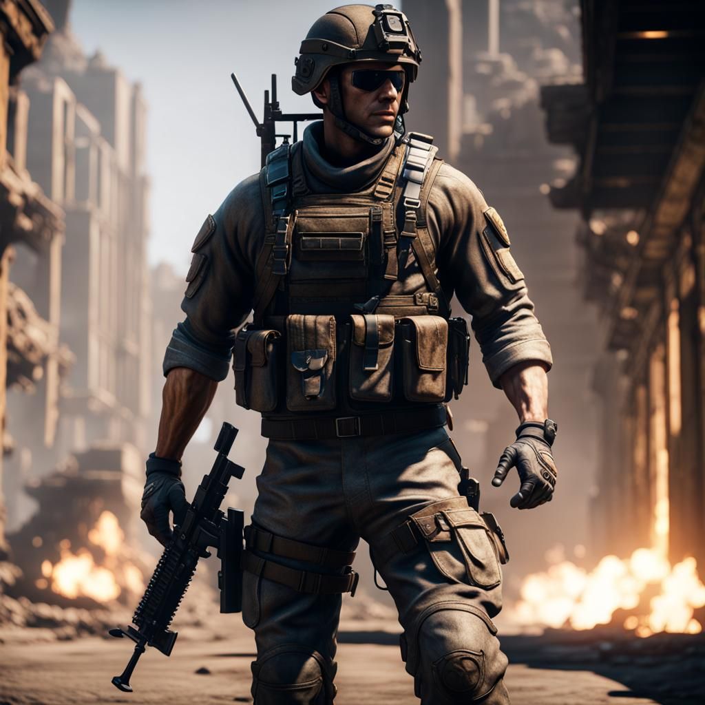 Soldier in 3D Game Cinematic Style