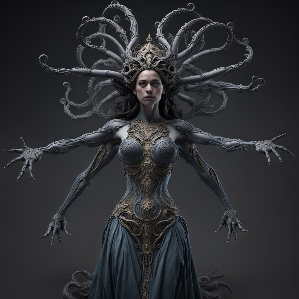 Photorealistic Dark Goddess with Mechanical Limbs
