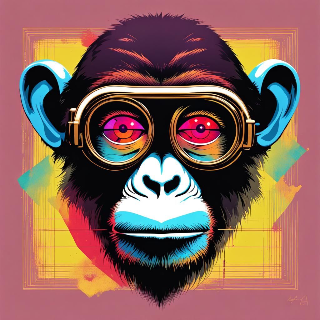 Monkey Smoking with Goggles in Pop Art Style