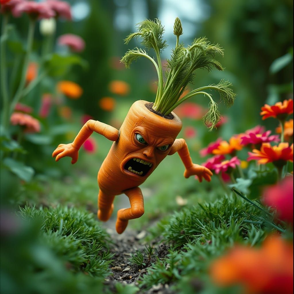 Terrified Carrot's Escape Through a Cinematic Garden