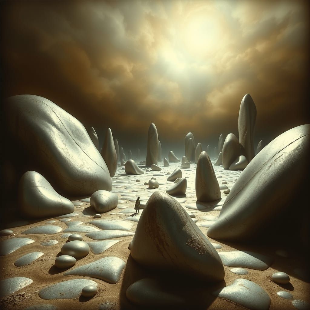 Ethereal Metallic Landscape in Surrealist Style
