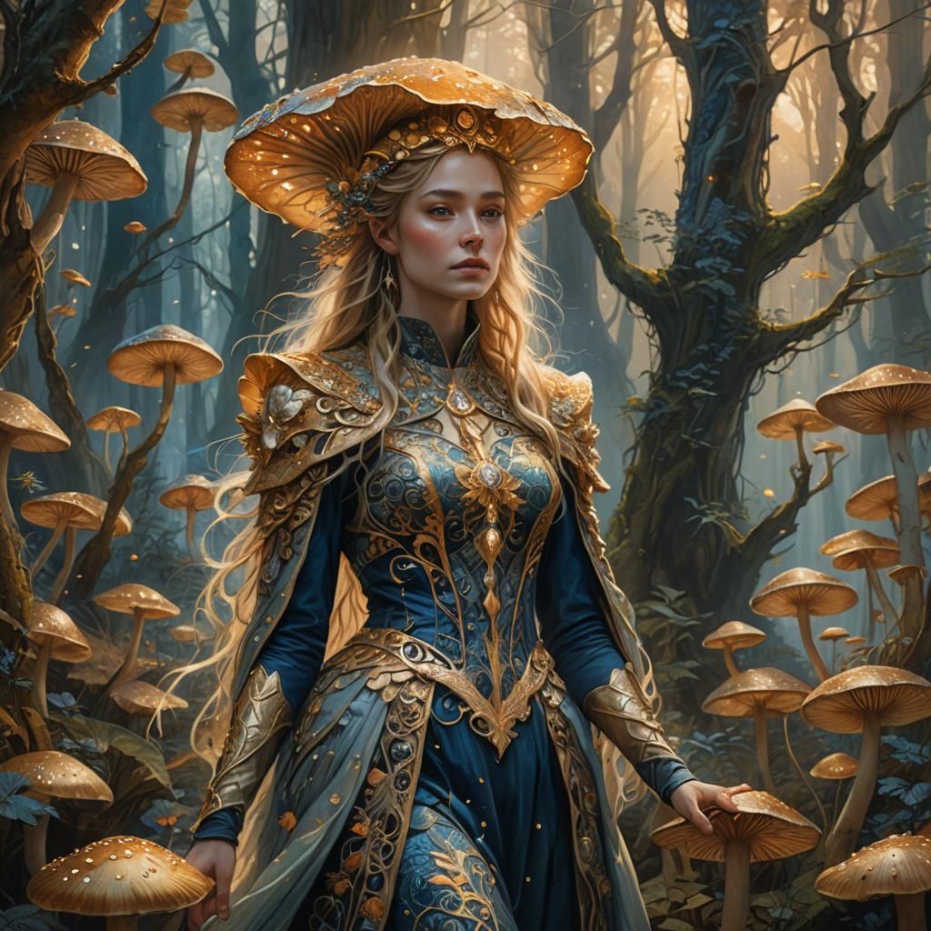Woman in Mystical Forest: Art Nouveau Concept Art