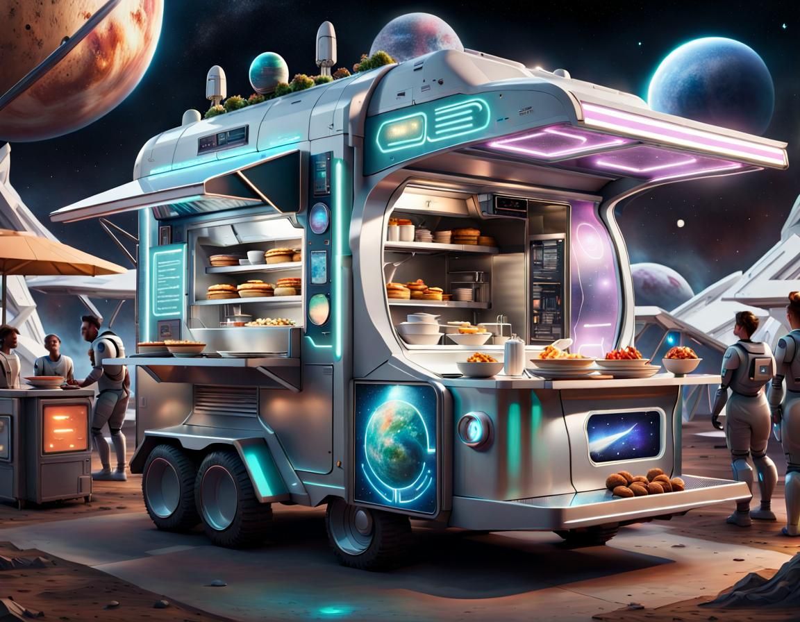 Futuristic Food Truck Roaming Space Colonies