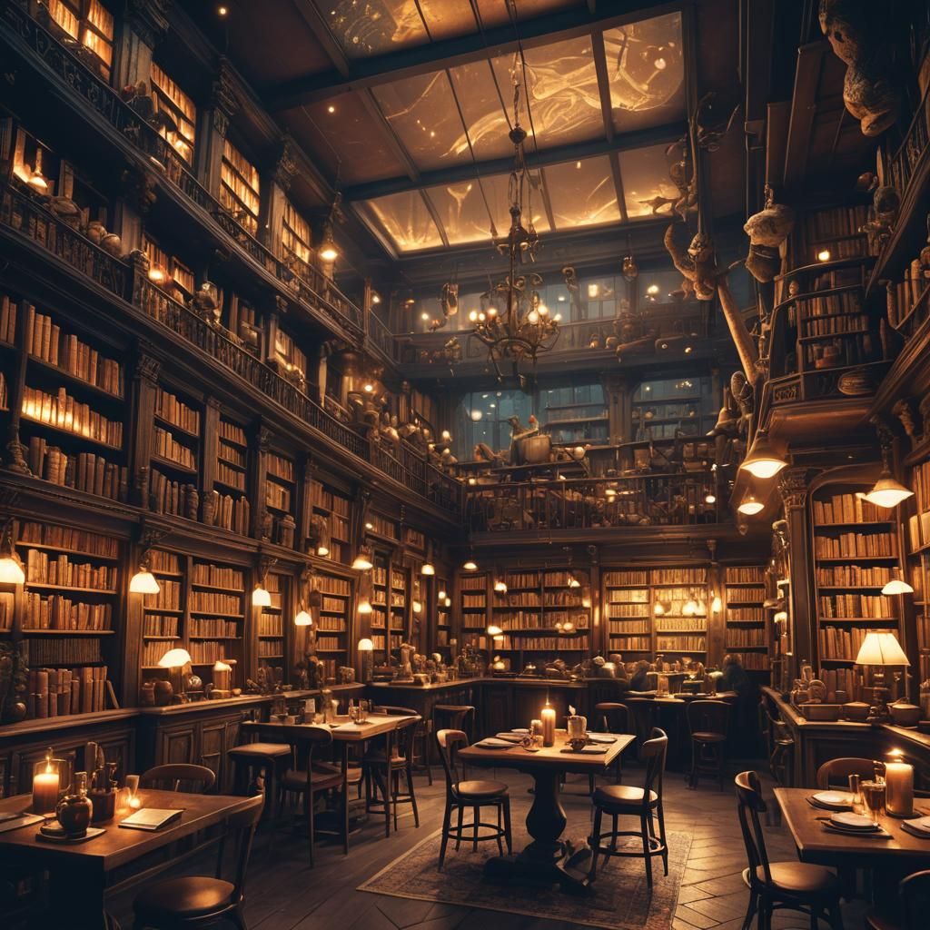 Magical Cafe with Fantasy Elements, Detailed Matte Painting