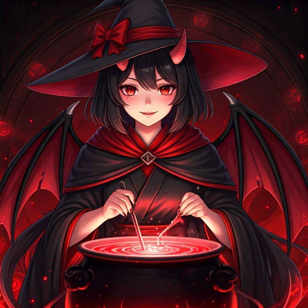 Anime Witch Girl with Demon Tail and Wings