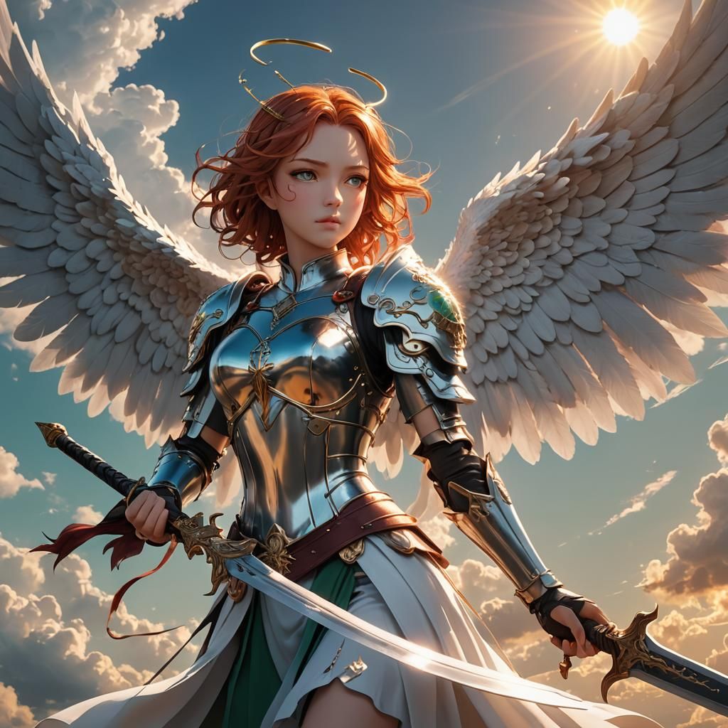 Woman Angel with Sword: 3D Anime Art