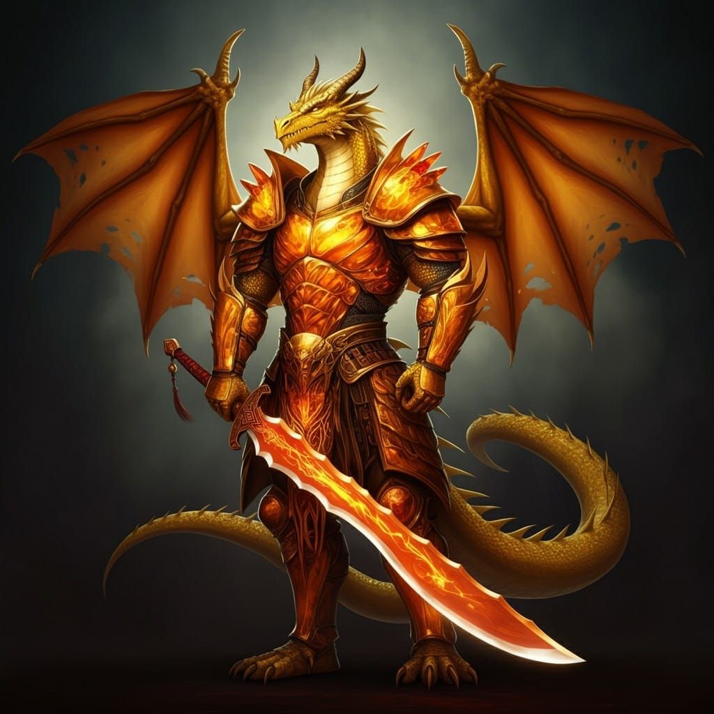 Dragonborn Warrior in Amber Armor with Jian Sword