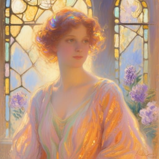 Impressionist Portrait with Stained Glass Lighting