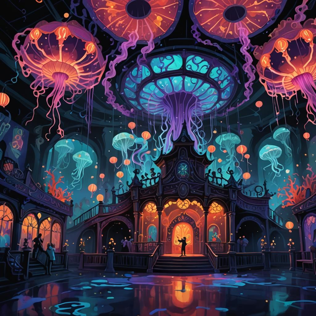 Underwater Seahorse Kingdom Funhouse, Digital Splash Art