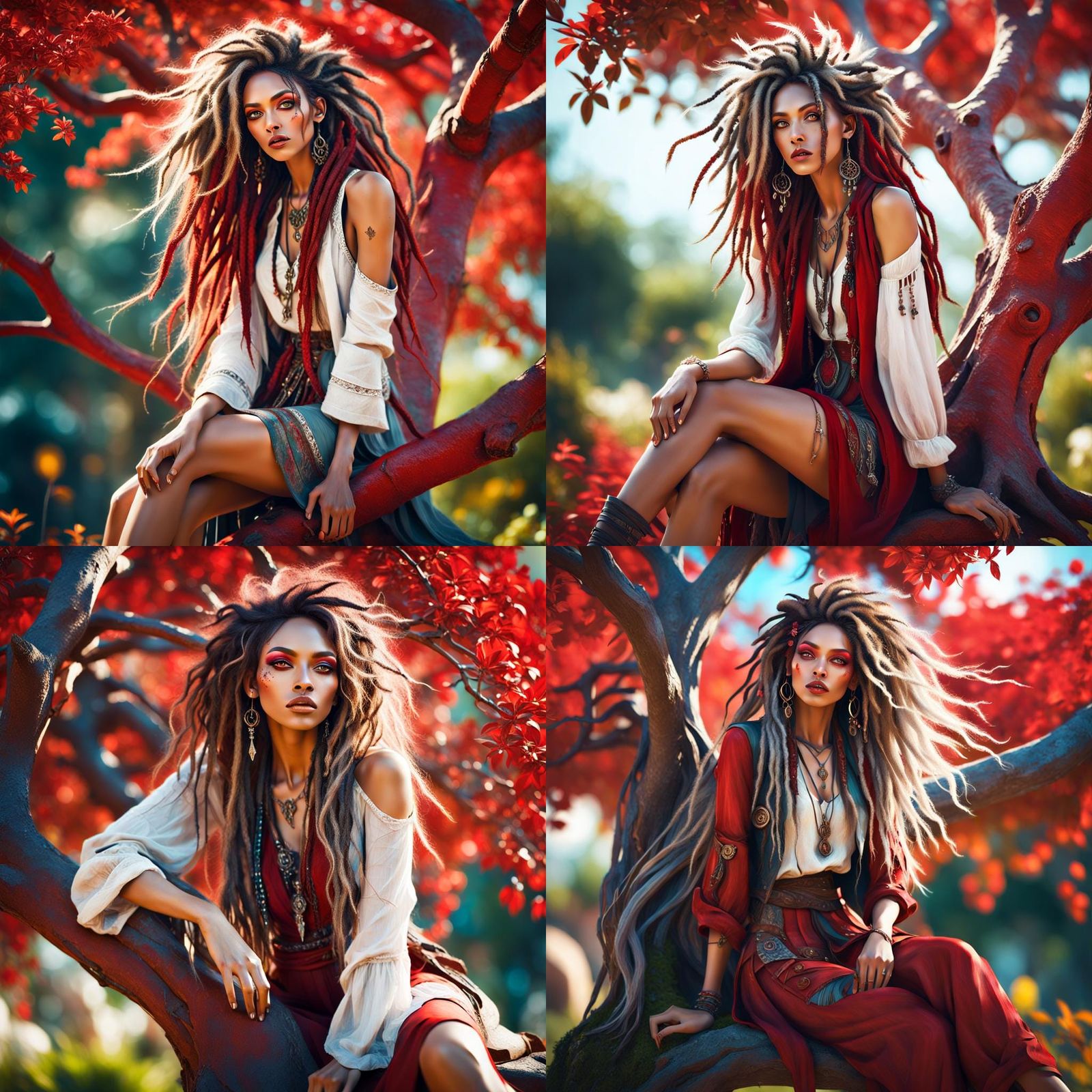 Boho Punk Girl in Impasto Gouache Style